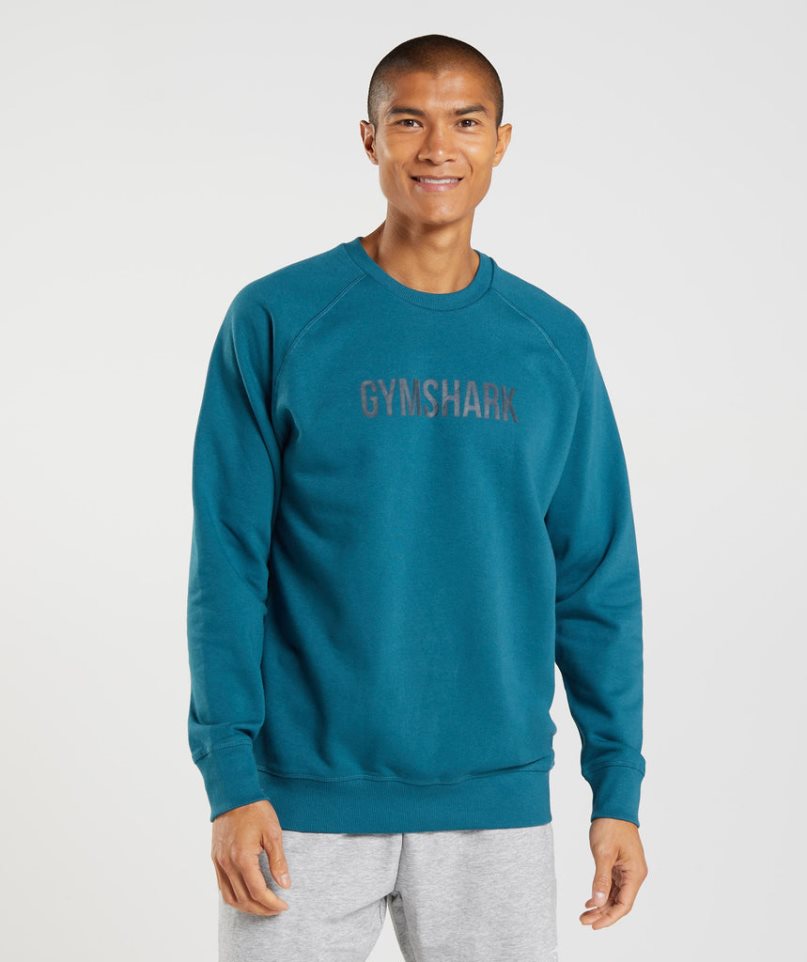 Men\'s Gymshark Apollo Crew Sweatshirts Turquoise | CA 7N1D03